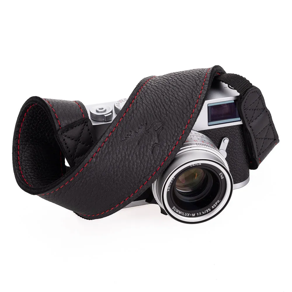 EDDYCAM Elk Leather Neck Strap, 50mm Wide, Black/Black with Red Stitching