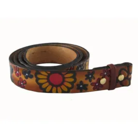 Embossed Daisies Brown (multi-color)- Genuine Tooled Leather Interchangeable Belt Strap. STRAP ONLY!