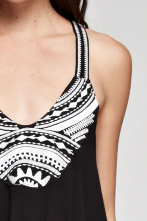 Embroidered Neckline Maxi Dress