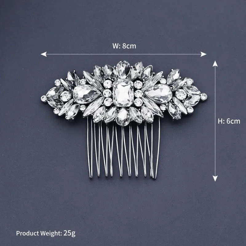 European Bride Wedding Headdress Retro Ethnic Style Horse Eye Glass Rhinestone Tuck Comb High-grade Alloy Hair Comb Updo Hair Accessories