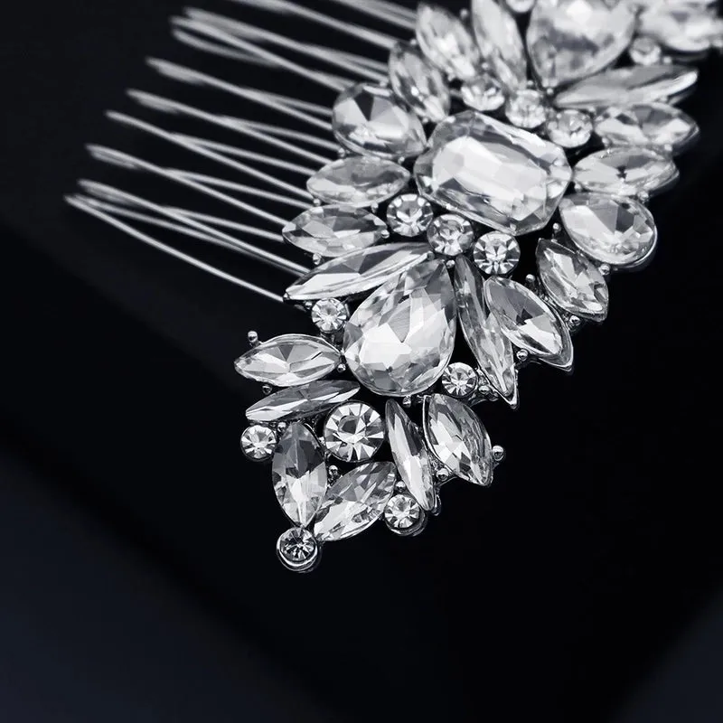 European Bride Wedding Headdress Retro Ethnic Style Horse Eye Glass Rhinestone Tuck Comb High-grade Alloy Hair Comb Updo Hair Accessories