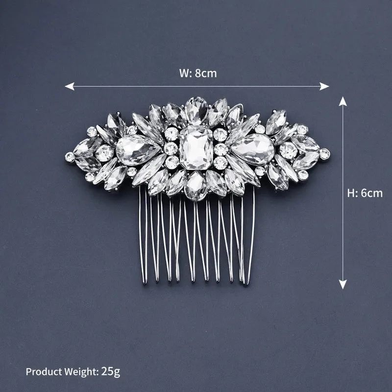 European Bride Wedding Headdress Retro Ethnic Style Horse Eye Glass Rhinestone Tuck Comb High-grade Alloy Hair Comb Updo Hair Accessories