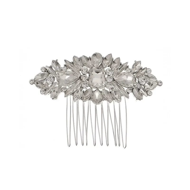 European Bride Wedding Headdress Retro Ethnic Style Horse Eye Glass Rhinestone Tuck Comb High-grade Alloy Hair Comb Updo Hair Accessories