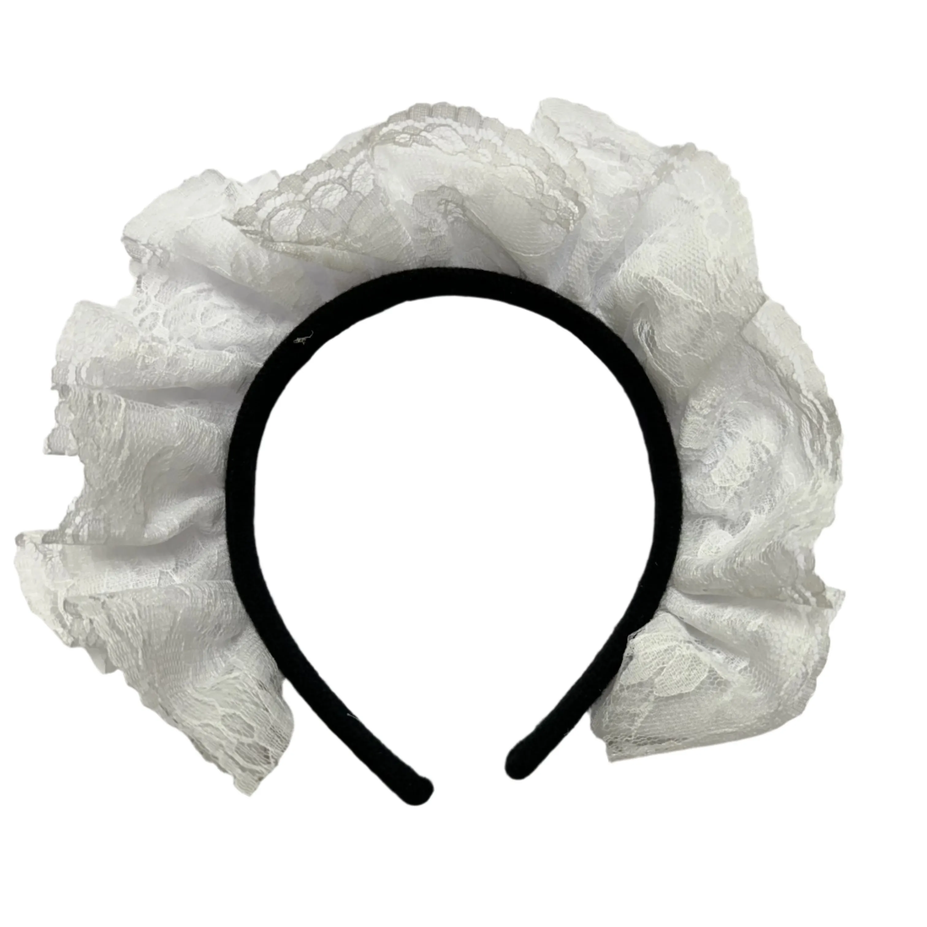 Fabric Pleated Lace Lolita Cosplay Maid Headband - White (Style 2)