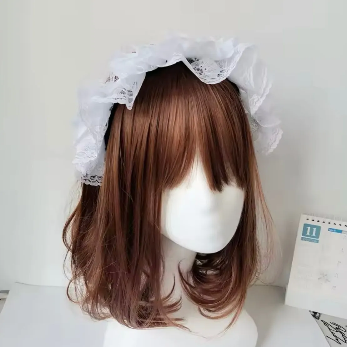 Fabric Pleated Lace Lolita Cosplay Maid Headband - White (Style 2)