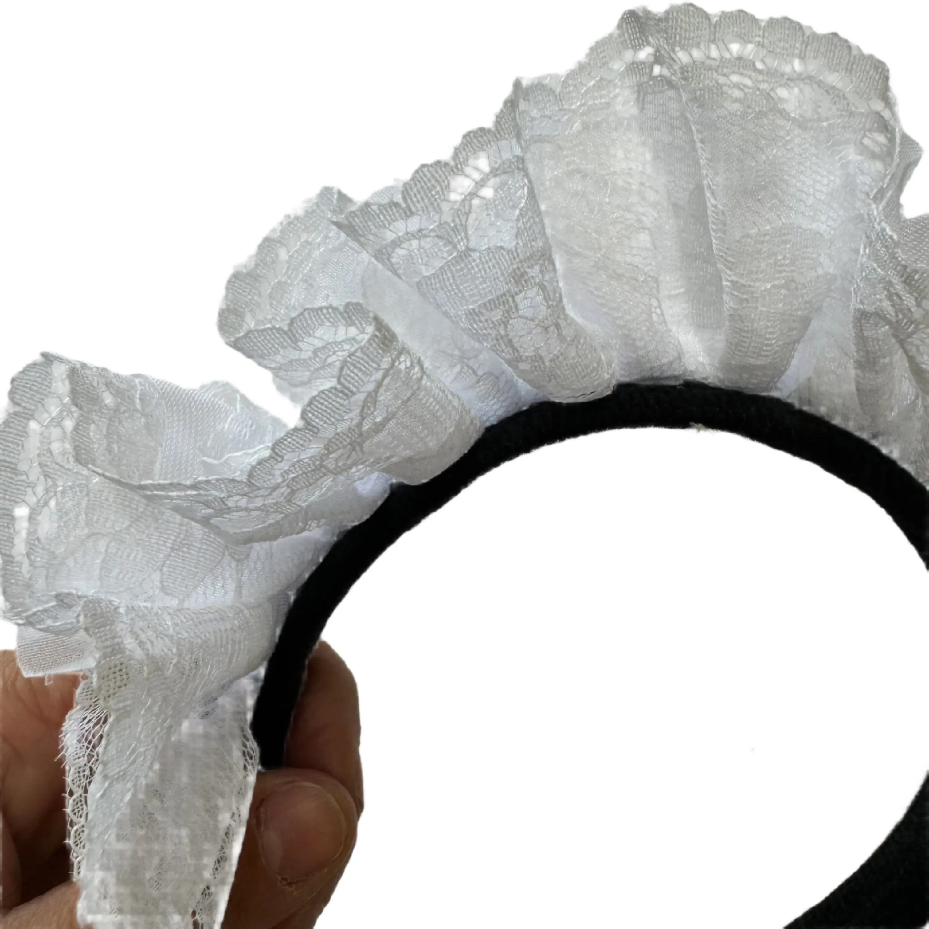 Fabric Pleated Lace Lolita Cosplay Maid Headband - White (Style 2)