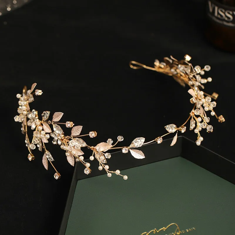 Fashion Headbands  Flower Leaf Crystal Pearls Hairbands Earrings Jewelry Sets