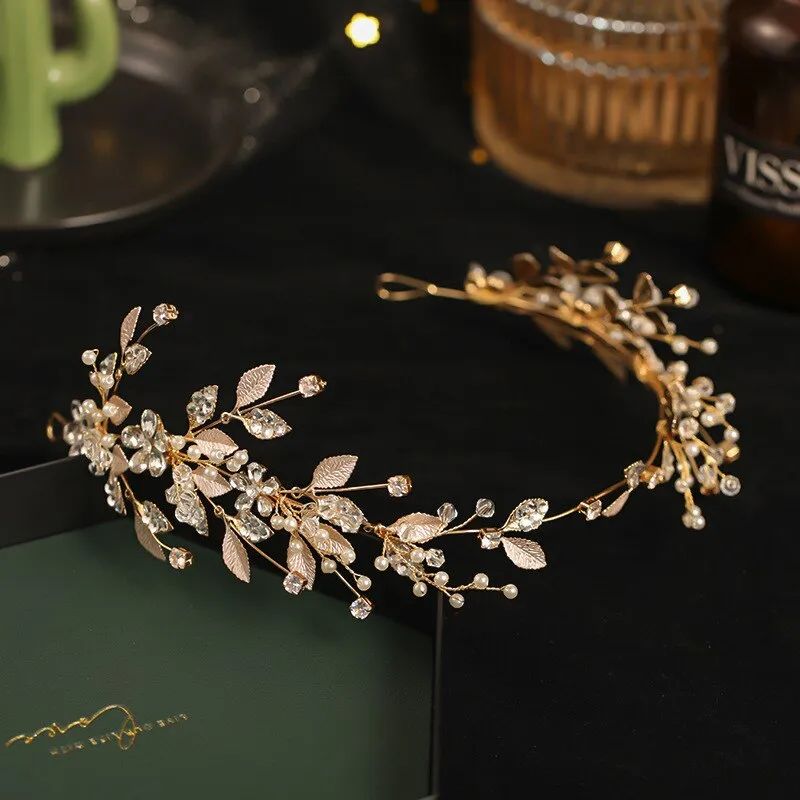 Fashion Headbands  Flower Leaf Crystal Pearls Hairbands Earrings Jewelry Sets
