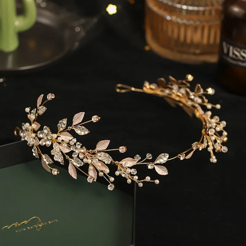 Fashion Headbands  Flower Leaf Crystal Pearls Hairbands Earrings Jewelry Sets