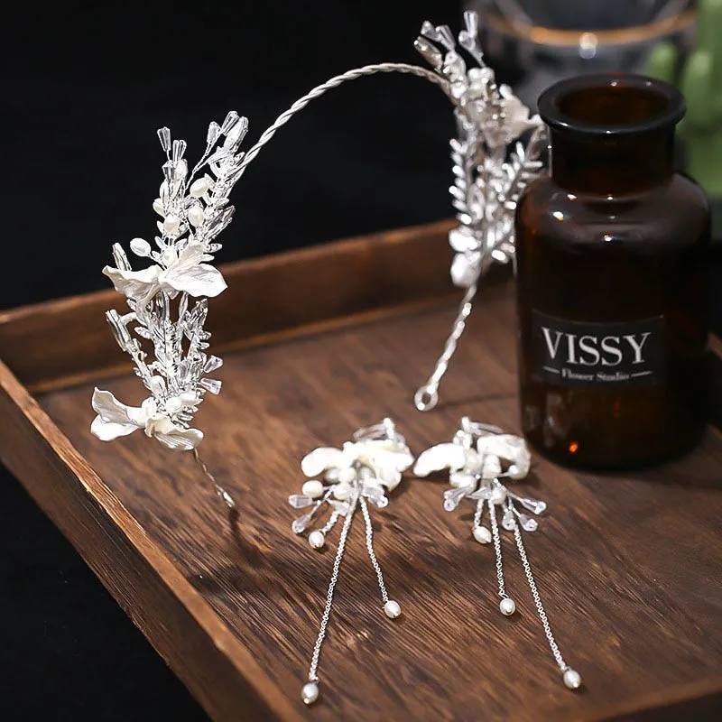 Fashion Headbands  Flower Leaf Crystal Pearls Hairbands Earrings Jewelry Sets