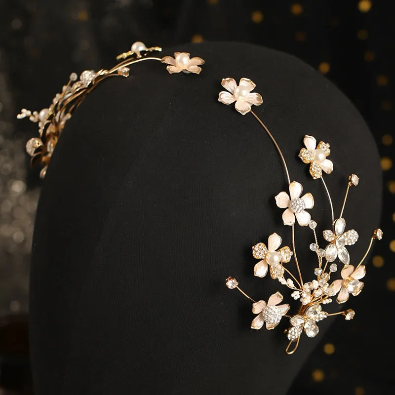 Fashion Headbands  Flower Leaf Crystal Pearls Hairbands Earrings Jewelry Sets