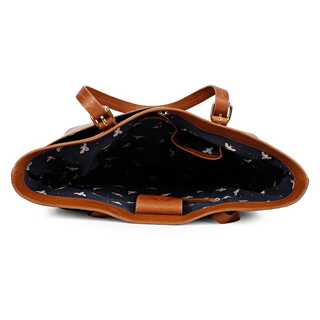 Favore Womens Tan Leather Structured Shoulder Bag