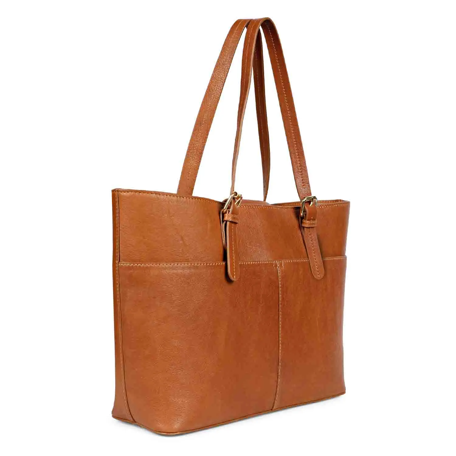 Favore Womens Tan Leather Structured Shoulder Bag