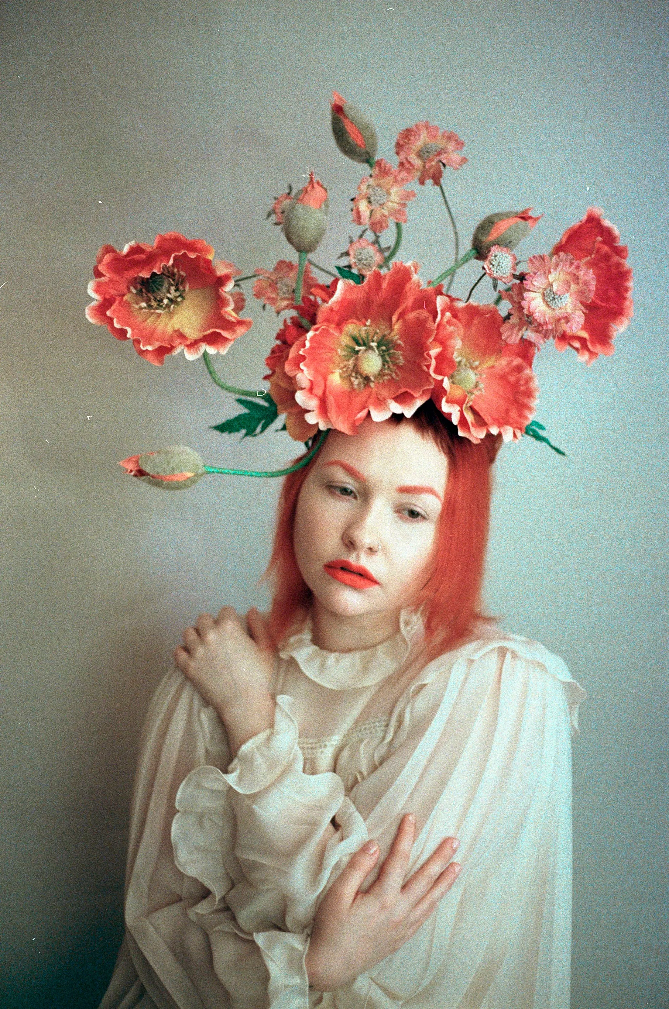 Flower Crown, Headdress, orange, Poppies,