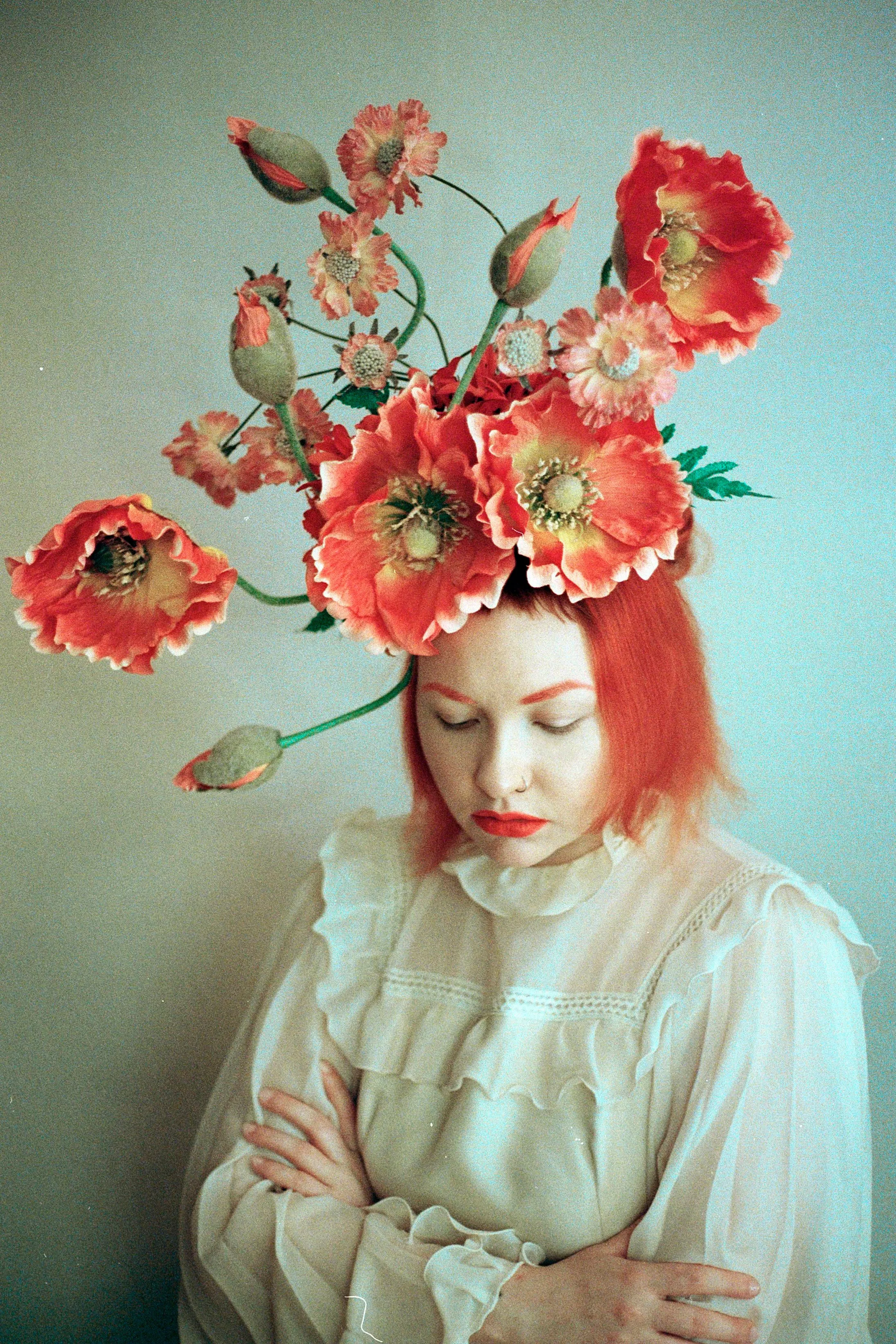 Flower Crown, Headdress, orange, Poppies,