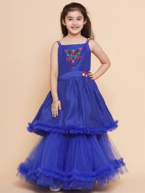 Girls Floral Embroidered Satin Fit & Flare  Dress