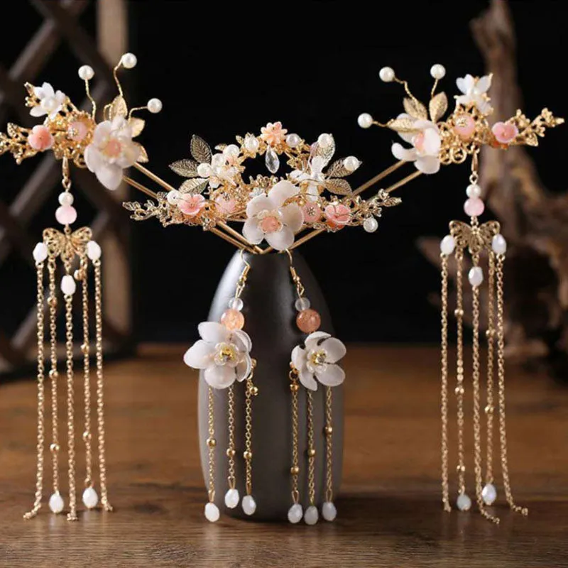 Girls Hanfu Dress Tassels Hairpins Hair Forks Sticks Hair Jewelry Sets
