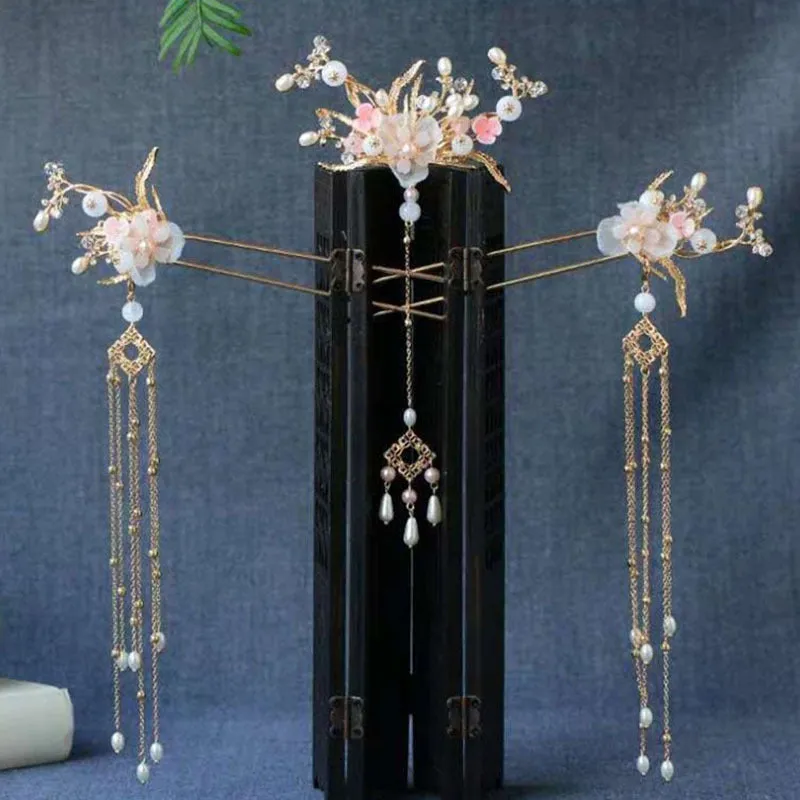 Girls Hanfu Dress Tassels Hairpins Hair Forks Sticks Hair Jewelry Sets