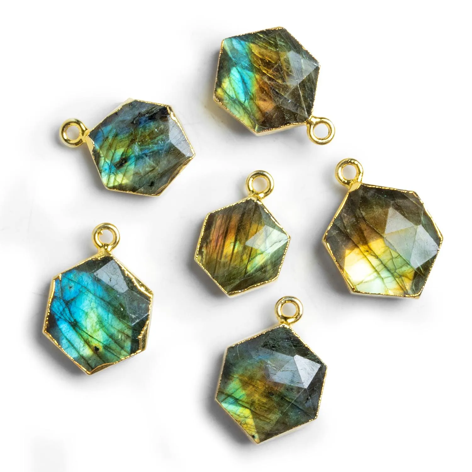 Gold Leafed Labradorite Hexagon Pendant 1 Piece