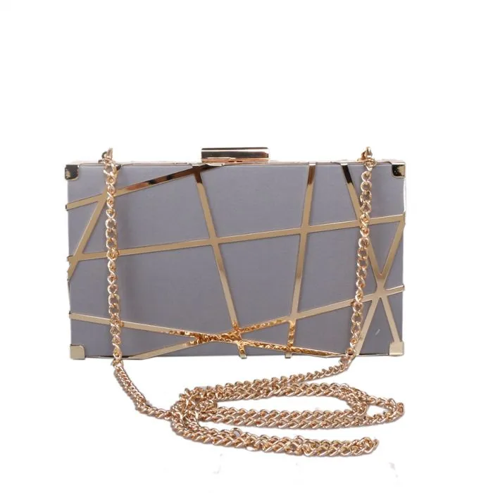 Grey & Gold Structured Clutch Bag