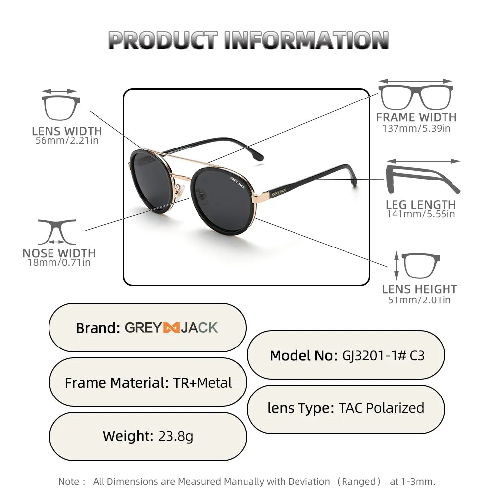 GREY JACK Round Sunglasses for Men Women Trendy Shades 3201-1