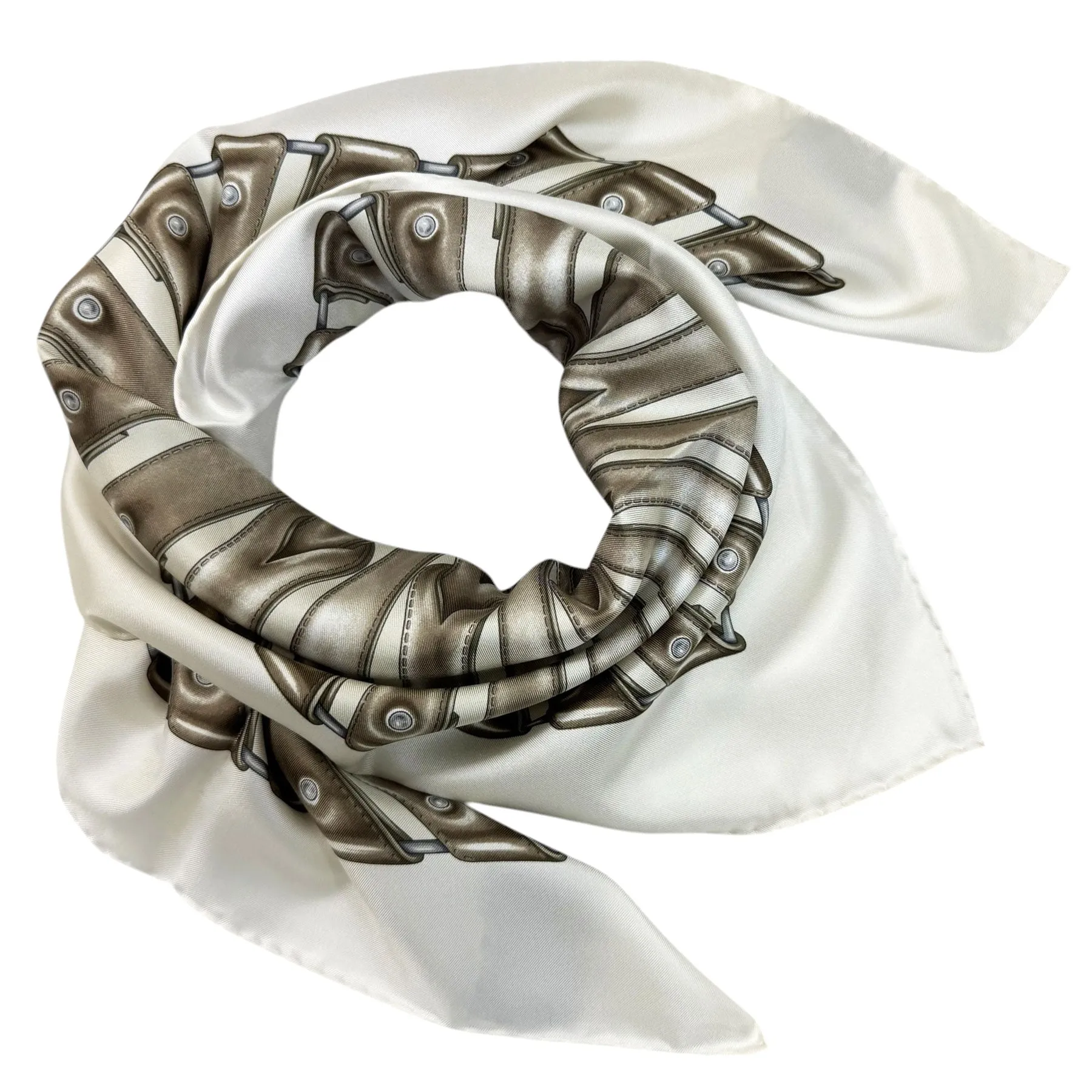 Gucci Scarf White Taupe Design - Twill Silk Square Foulard SALE