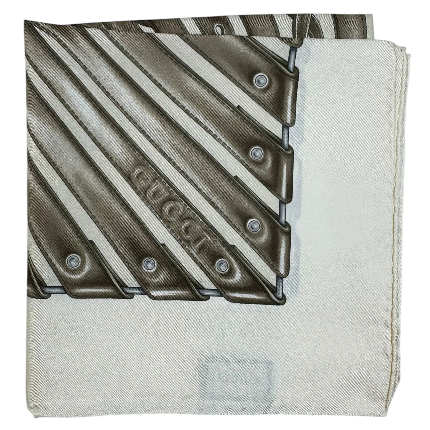 Gucci Scarf White Taupe Design - Twill Silk Square Foulard SALE