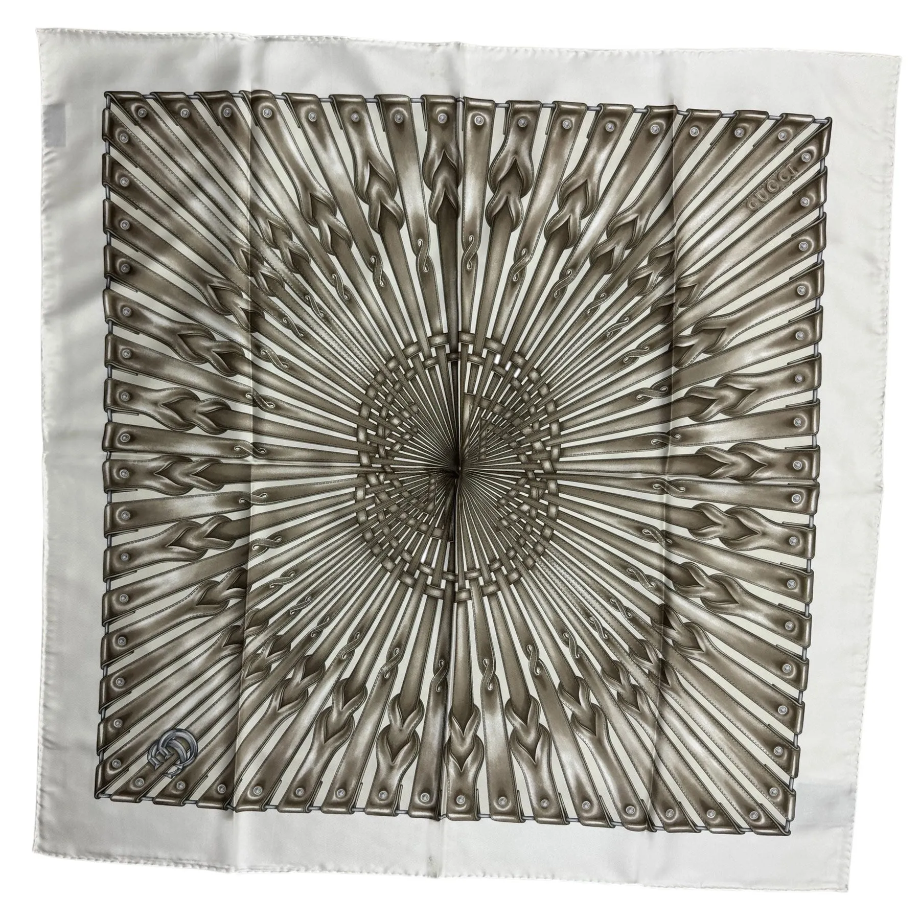 Gucci Scarf White Taupe Design - Twill Silk Square Foulard SALE