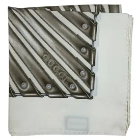 Gucci Scarf White Taupe Design - Twill Silk Square Foulard SALE