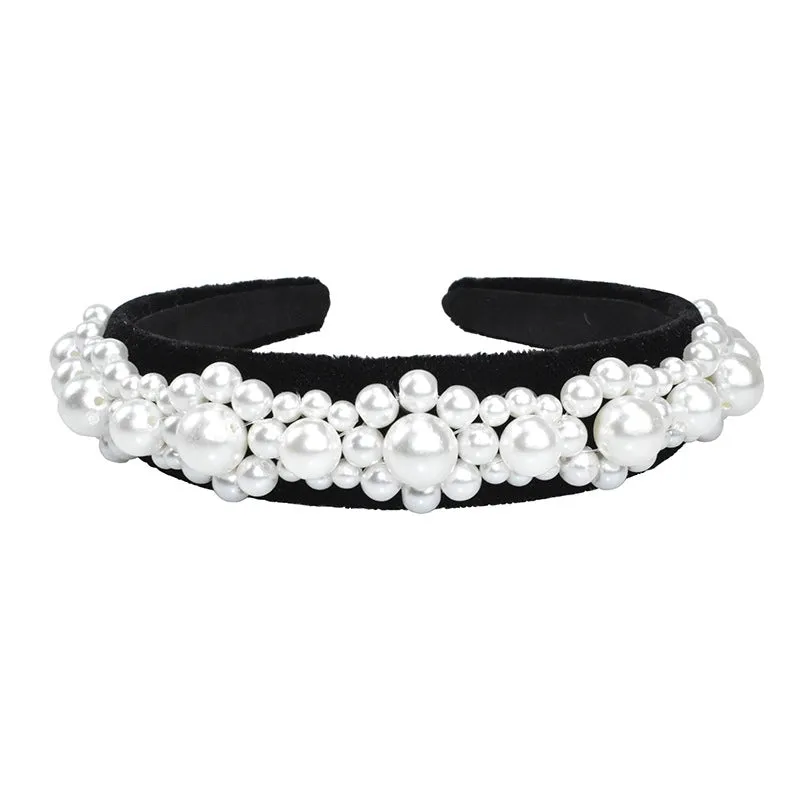 Handmade Beaded Oversized Pearl Headband For  Adult Hair Accessories Bright Pearl Headband