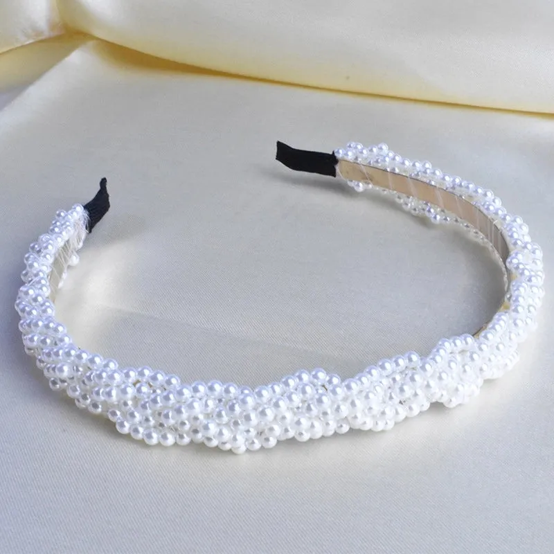 Handmade Beaded Oversized Pearl Headband For  Adult Hair Accessories Bright Pearl Headband