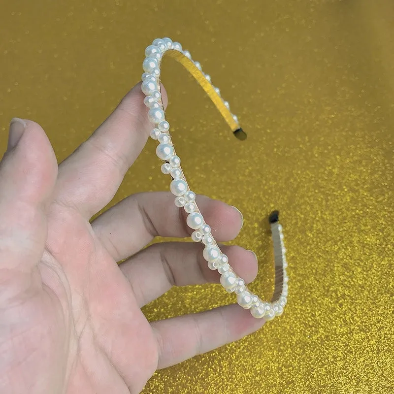 Handmade Beaded Oversized Pearl Headband For  Adult Hair Accessories Bright Pearl Headband