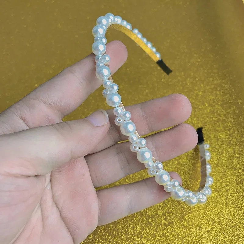 Handmade Beaded Oversized Pearl Headband For  Adult Hair Accessories Bright Pearl Headband