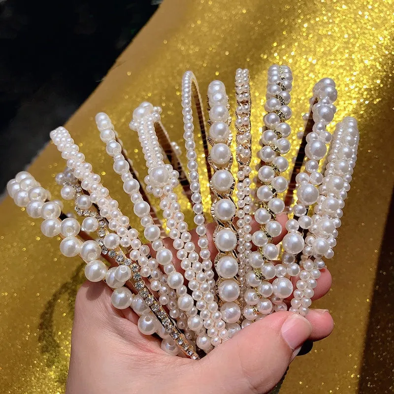 Handmade Beaded Oversized Pearl Headband For  Adult Hair Accessories Bright Pearl Headband
