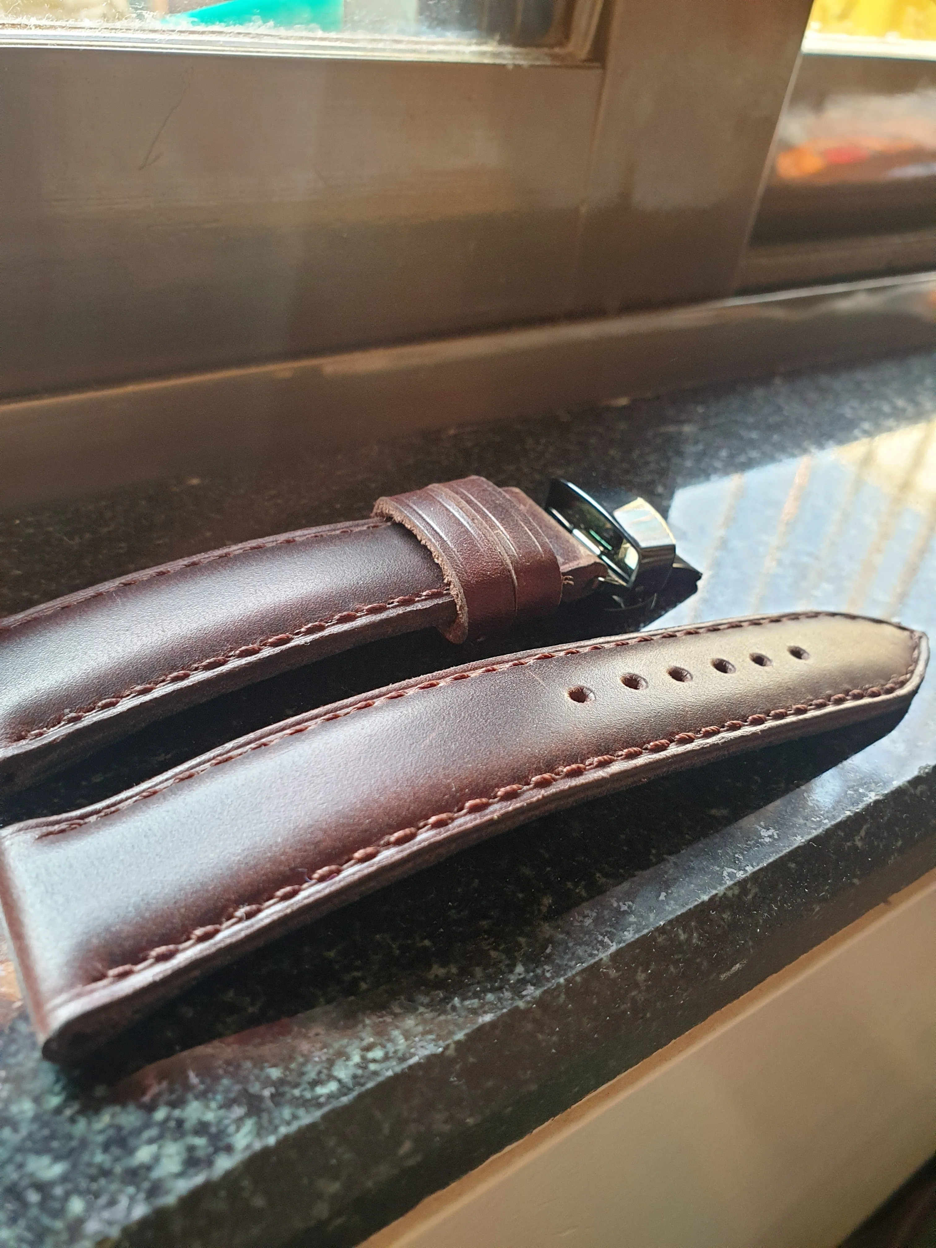 Handmade coffee brown leather strap