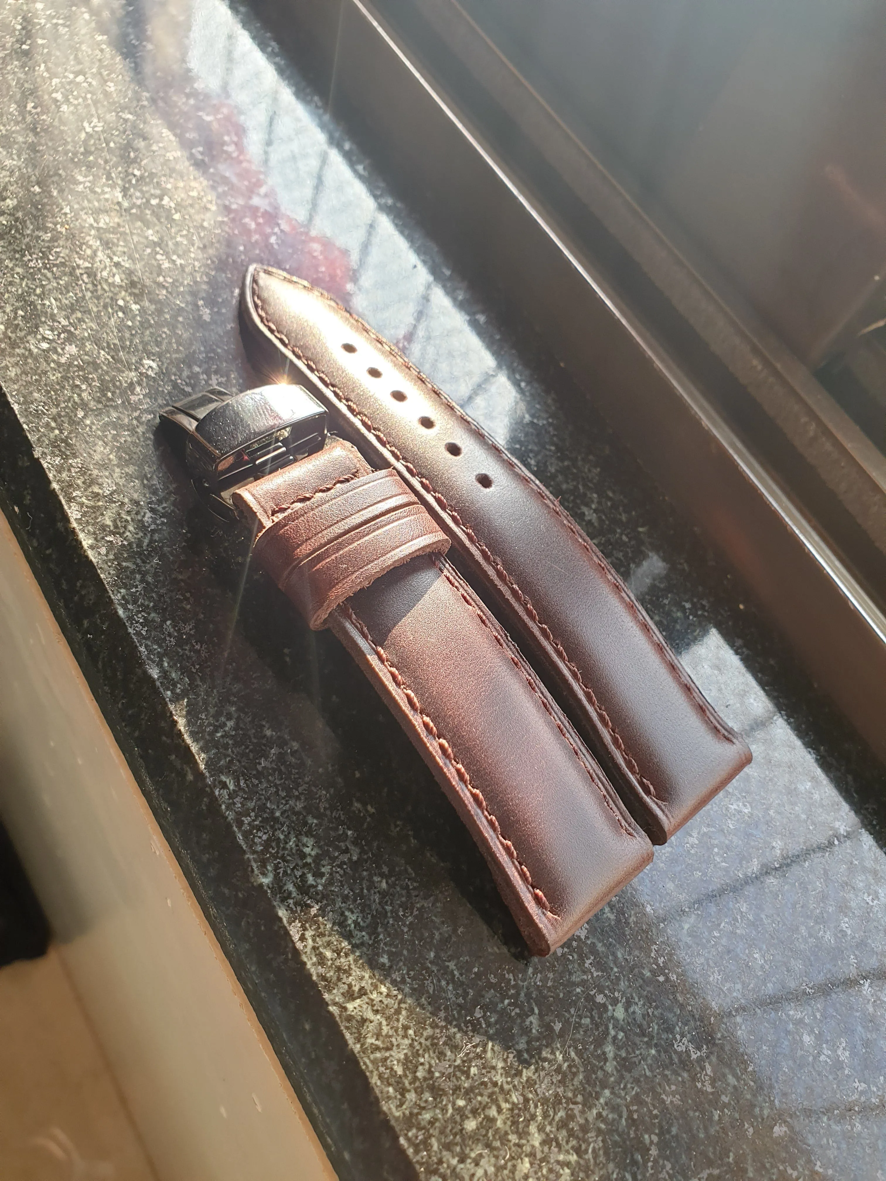 Handmade coffee brown leather strap
