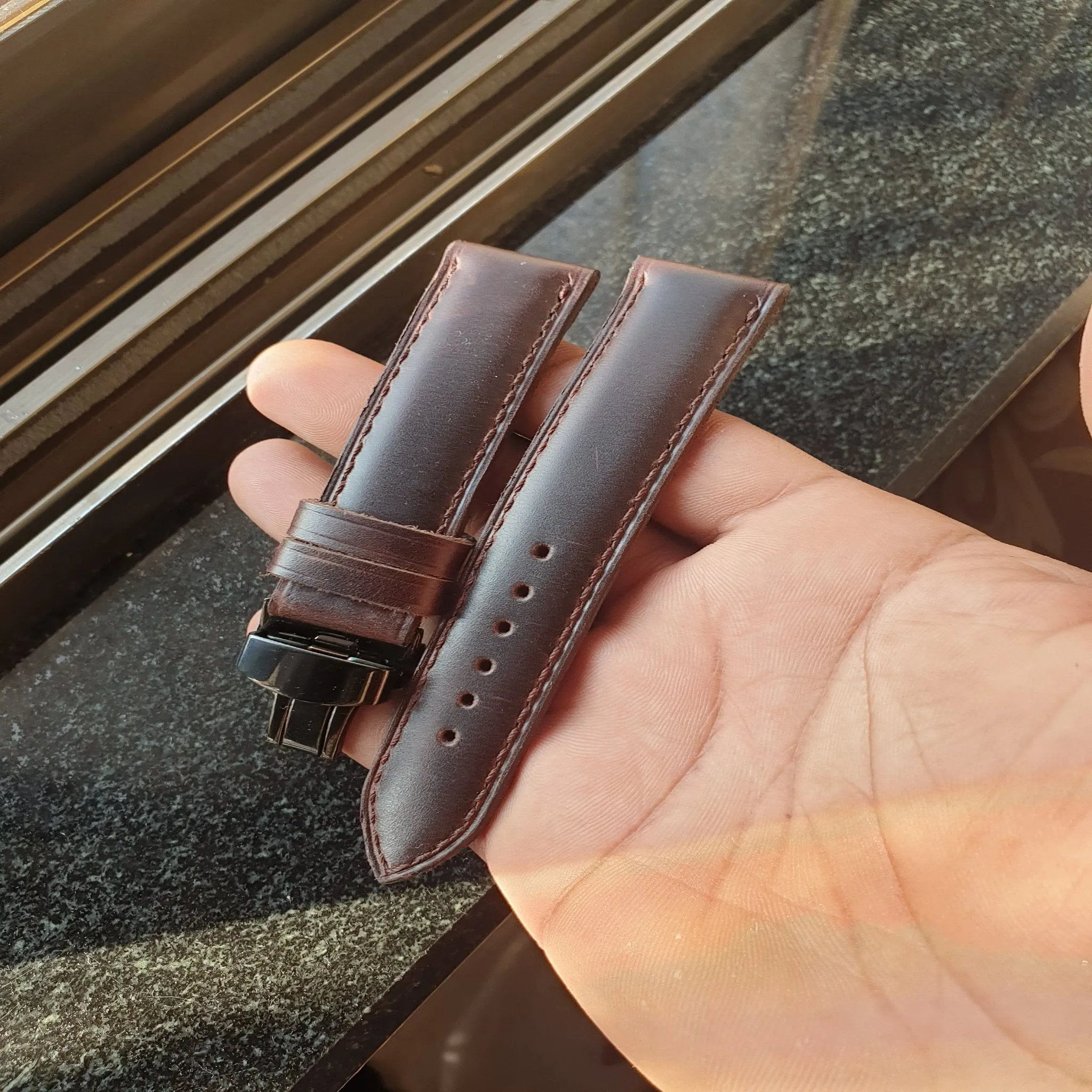Handmade coffee brown leather strap