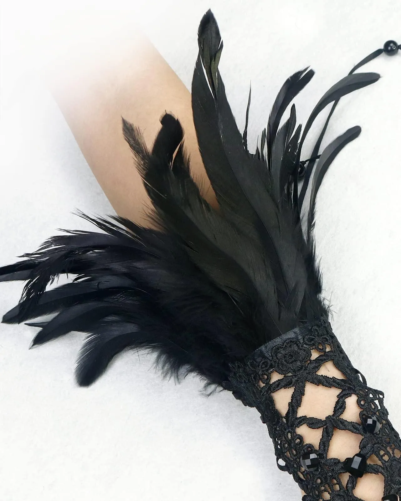 HOMELEX Women Black Lace Feather Gloves Witch Angel Costume Accessories Swan Wings Wrist Bands
