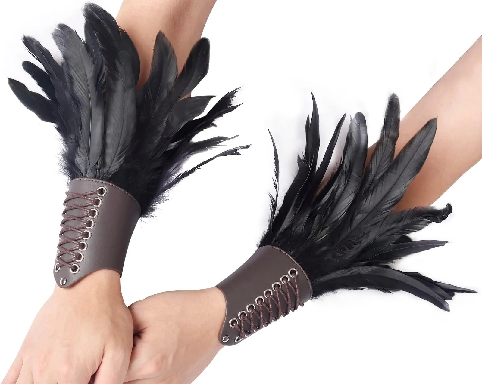 HOMELEX Women Black Lace Feather Gloves Witch Angel Costume Accessories Swan Wings Wrist Bands