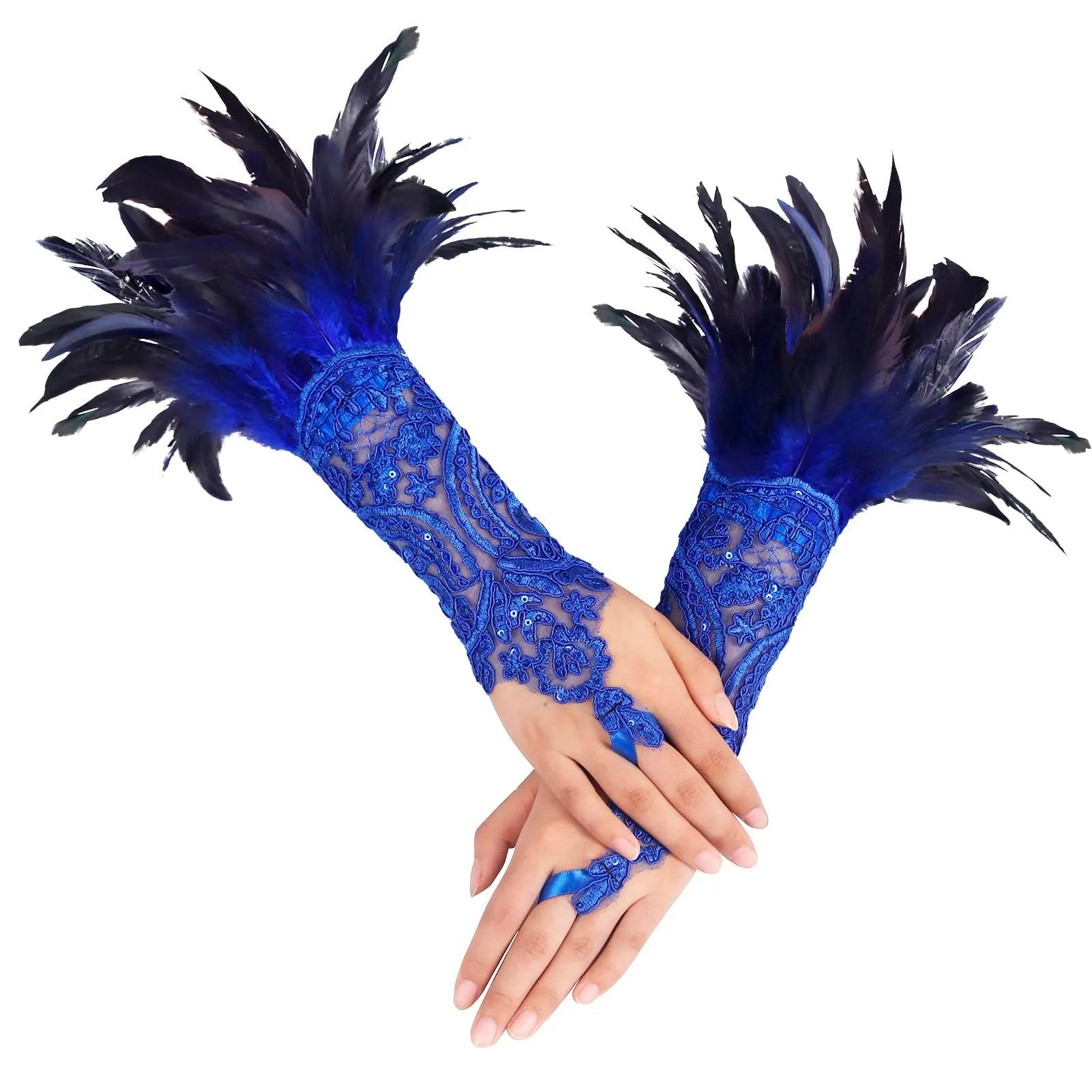 HOMELEX Women Black Lace Feather Gloves Witch Angel Costume Accessories Swan Wings Wrist Bands