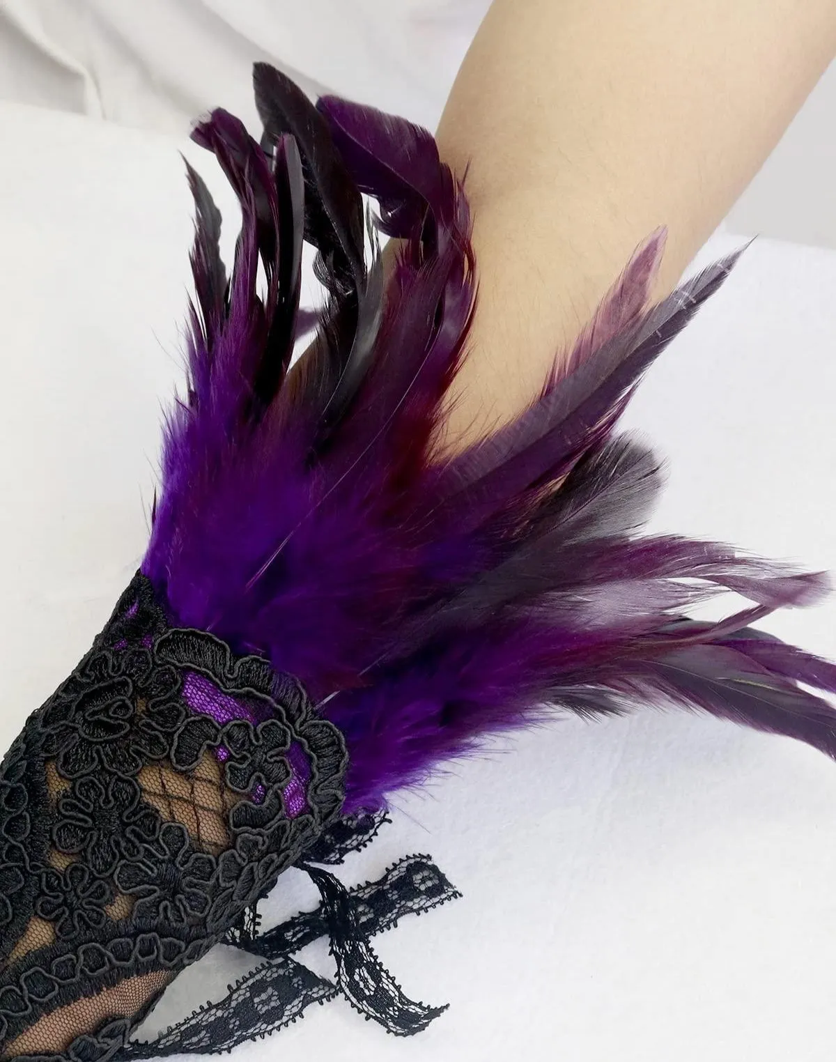 HOMELEX Women Black Lace Feather Gloves Witch Angel Costume Accessories Swan Wings Wrist Bands