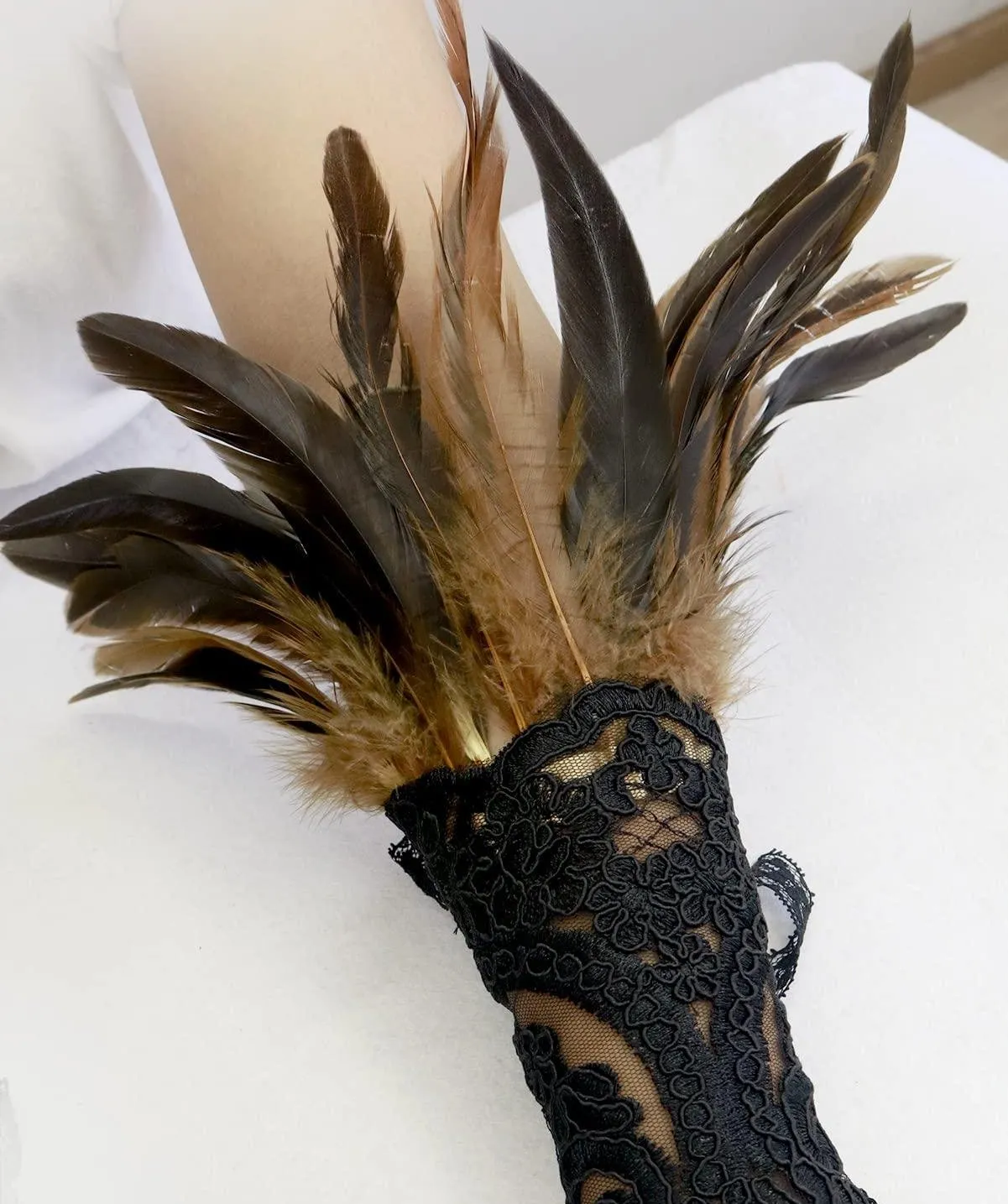 HOMELEX Women Black Lace Feather Gloves Witch Angel Costume Accessories Swan Wings Wrist Bands