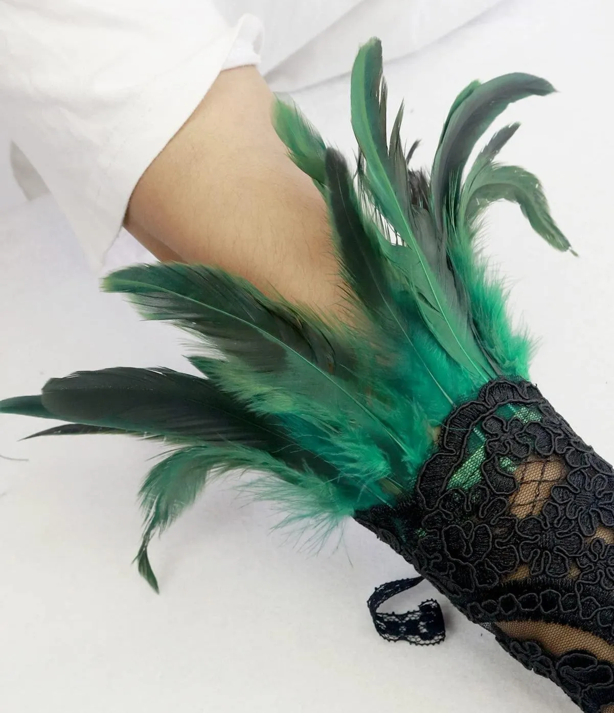 HOMELEX Women Black Lace Feather Gloves Witch Angel Costume Accessories Swan Wings Wrist Bands