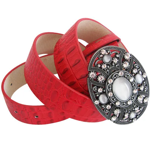 Hot Red Bonded Leather Croc Finish Belt Strap. STRAP ONLY!