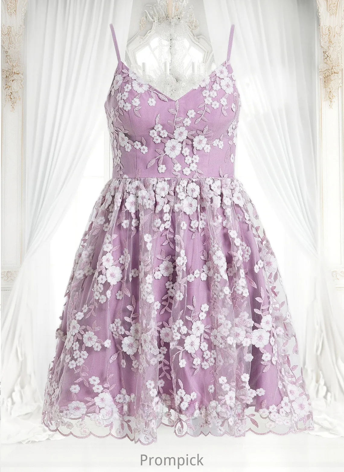 Irene A-line V-Neck Short Lace Homecoming Dress With Embroidered HHP0025697