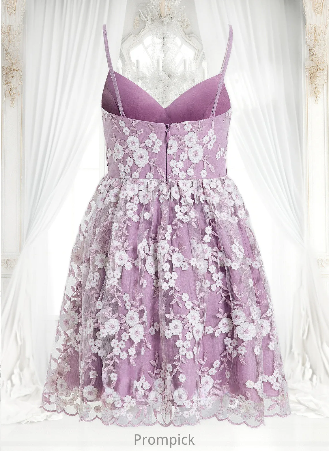 Irene A-line V-Neck Short Lace Homecoming Dress With Embroidered HHP0025697