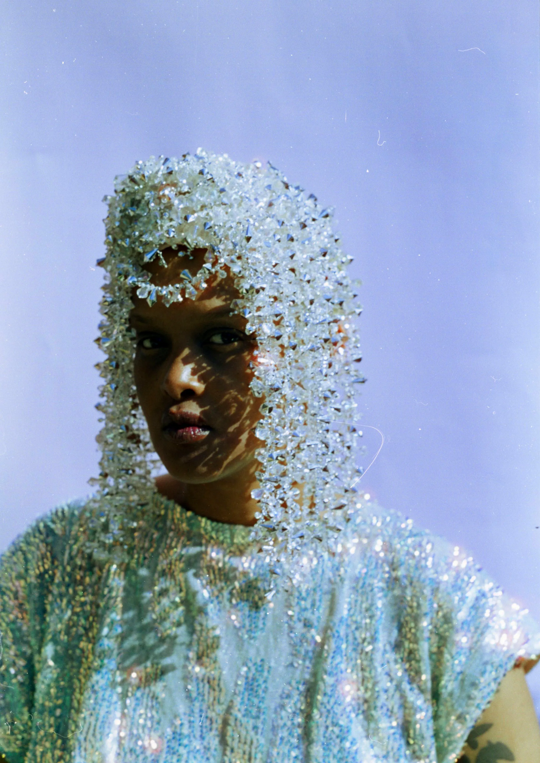 Iridescent and Silver dripping jewel SkullCap, Hat, Headdress, Wig, Cher,