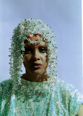 Iridescent and Silver dripping jewel SkullCap, Hat, Headdress, Wig, Cher,