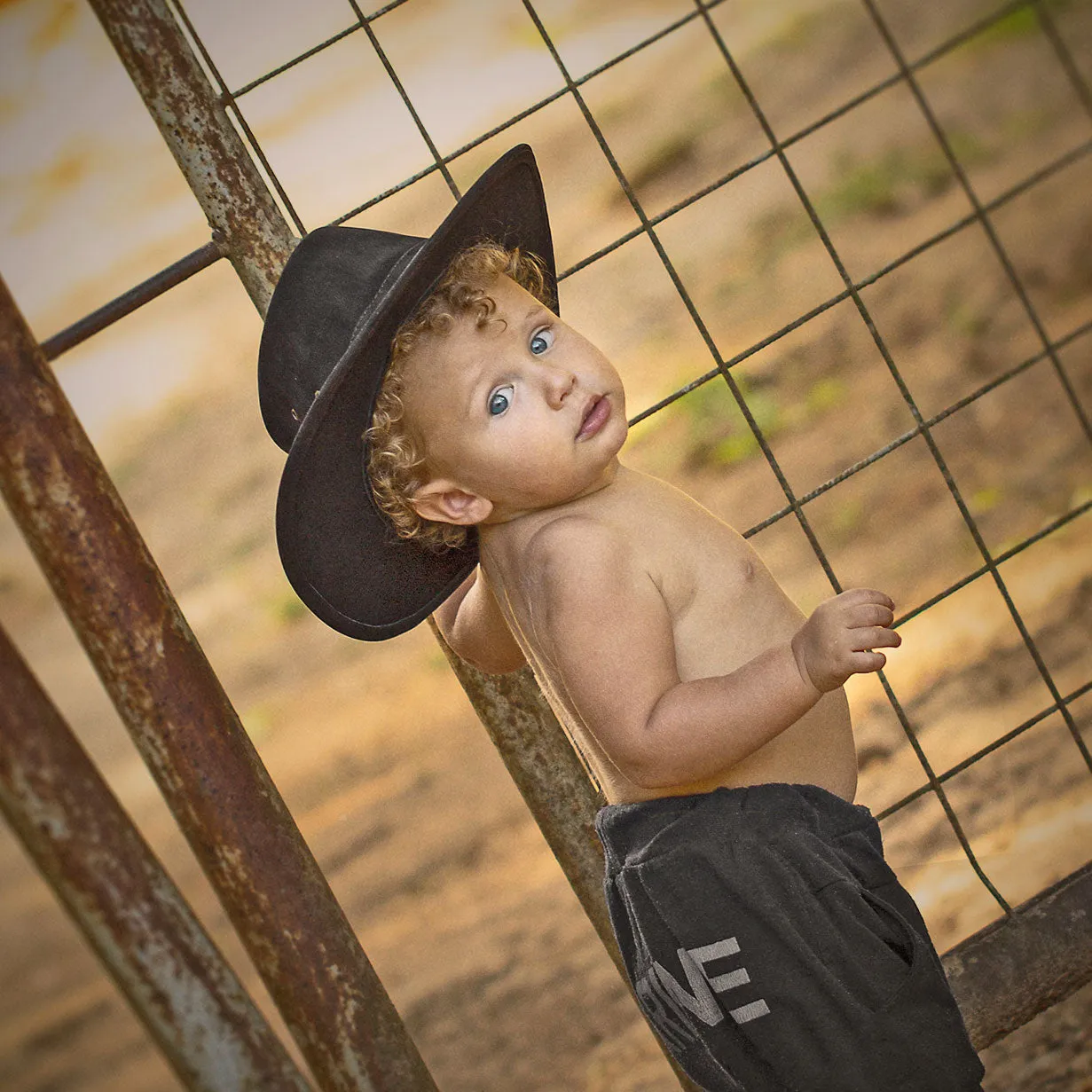 Kids Cowboy Hat Gray Leather Outback Western