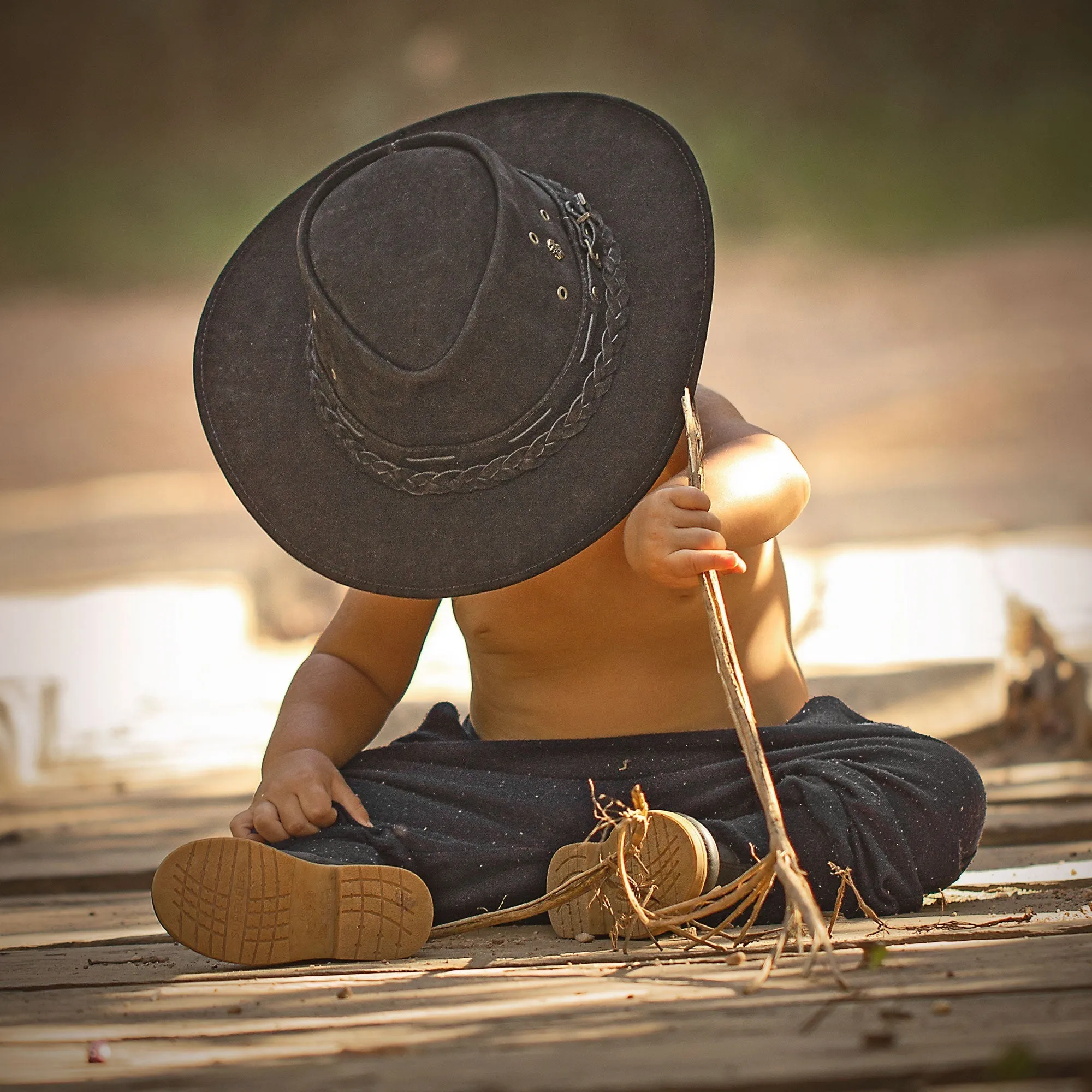 Kids Cowboy Hat Gray Leather Outback Western